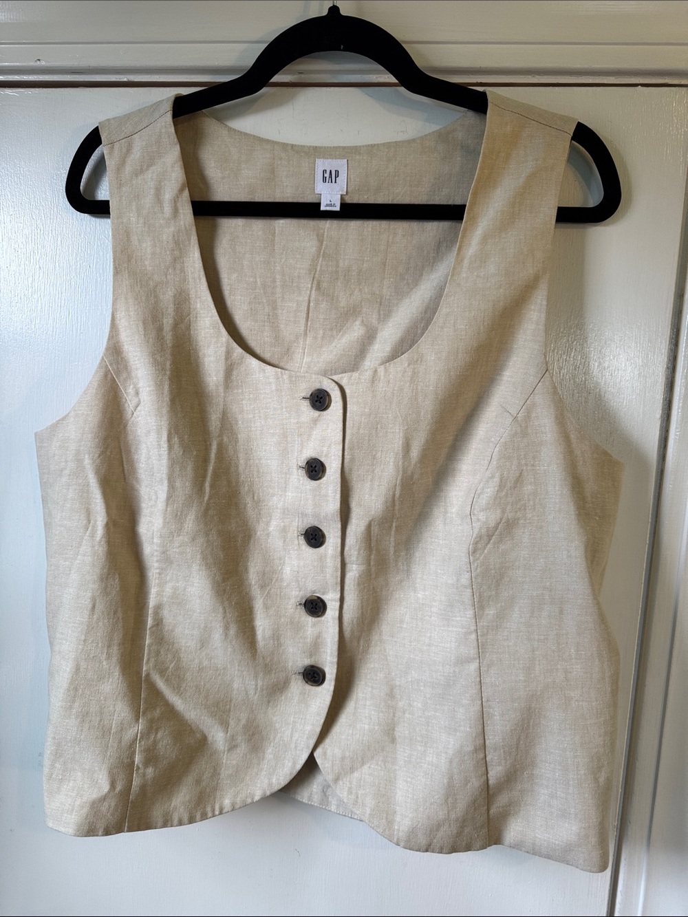 GAP Neutral Beige Linen-Blend Button Front Vest